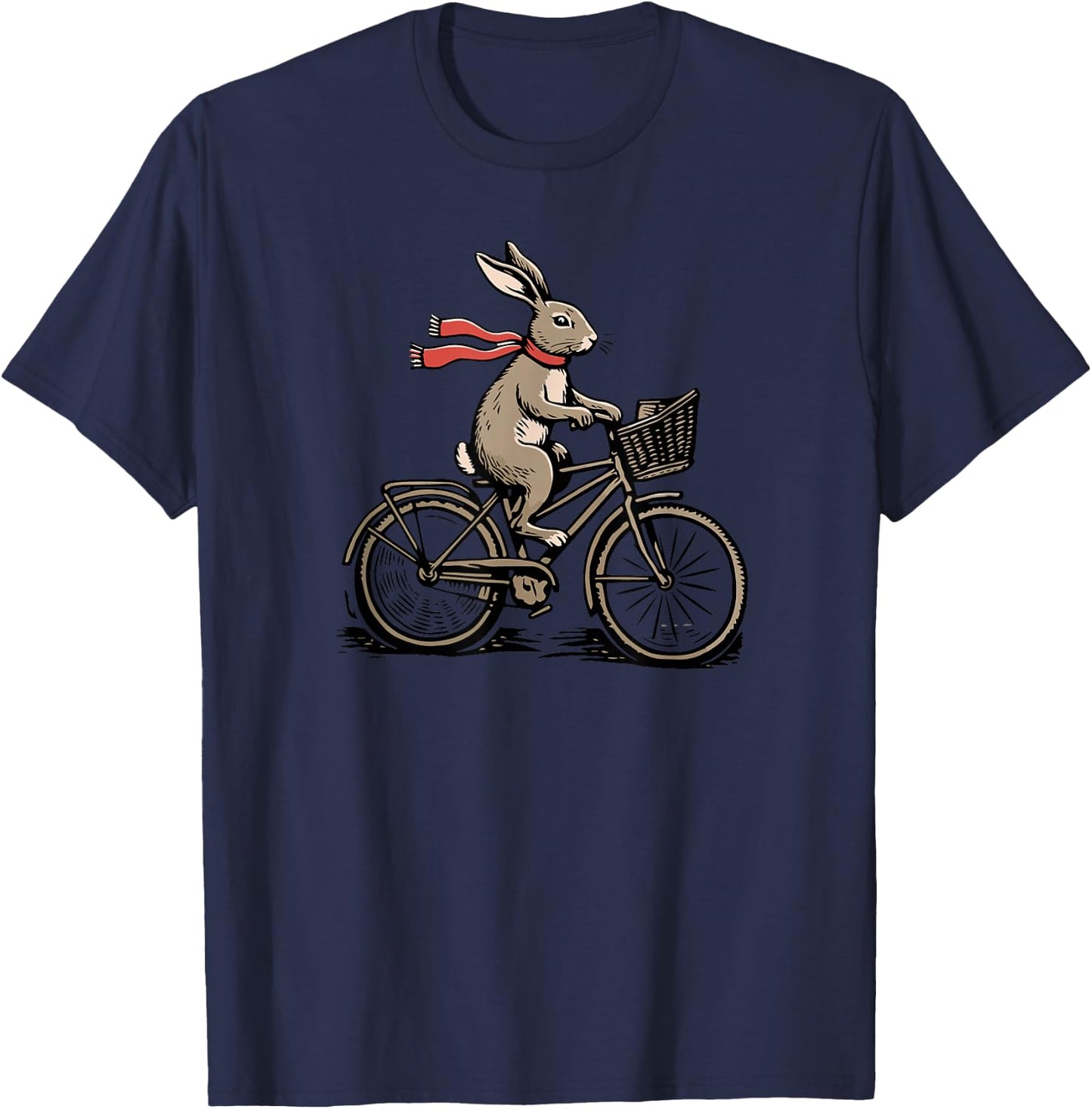 Rabbit Riding a Bicycle Retro Hare Whimsical Vintage Bunny T-Shirt - T-Shirt | Navy