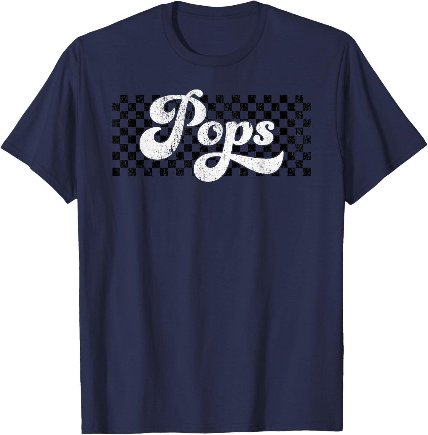 Pops Grandpa Retro Checkered Fathers Day Vintage T-Shirt - T-Shirt | Navy