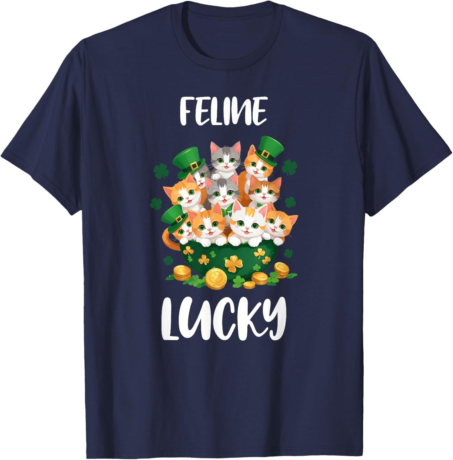 Funny St. Patrick's Day Shirt Cat Lover Feline Lucky T-Shirt - T-Shirt | Navy