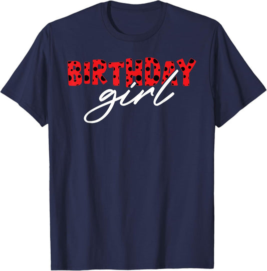 Ladybug Print Birthday Girl T-Shirt - T-Shirt | Navy