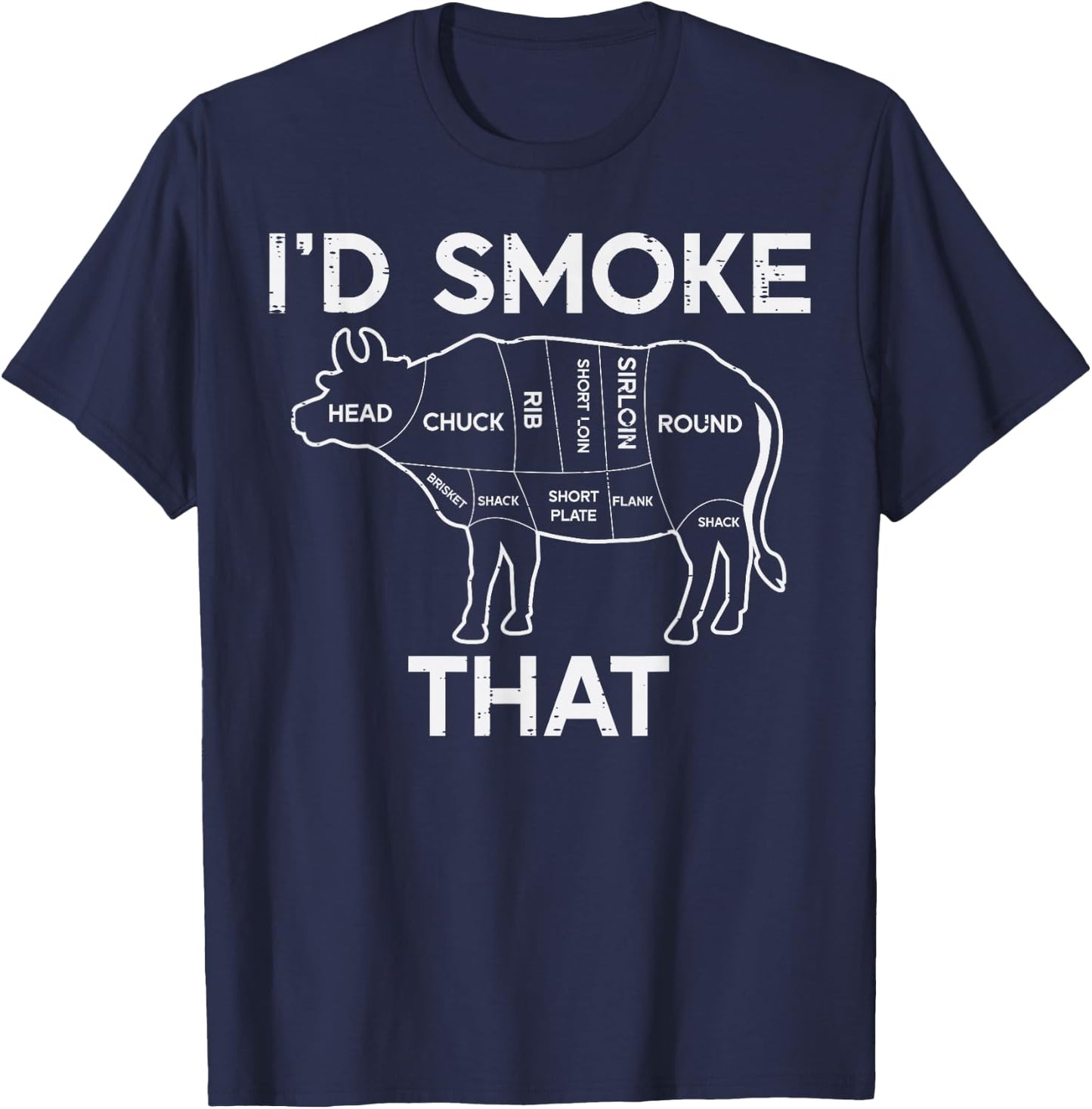 Id Grill That Cow Beef Meat Chart Bbq Barbecue Grill Butcher T-Shirt - T-Shirt | Navy