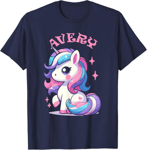 Avery Cute Unicorn Design for Girls Name Avery T-Shirt - T-Shirt | Navy