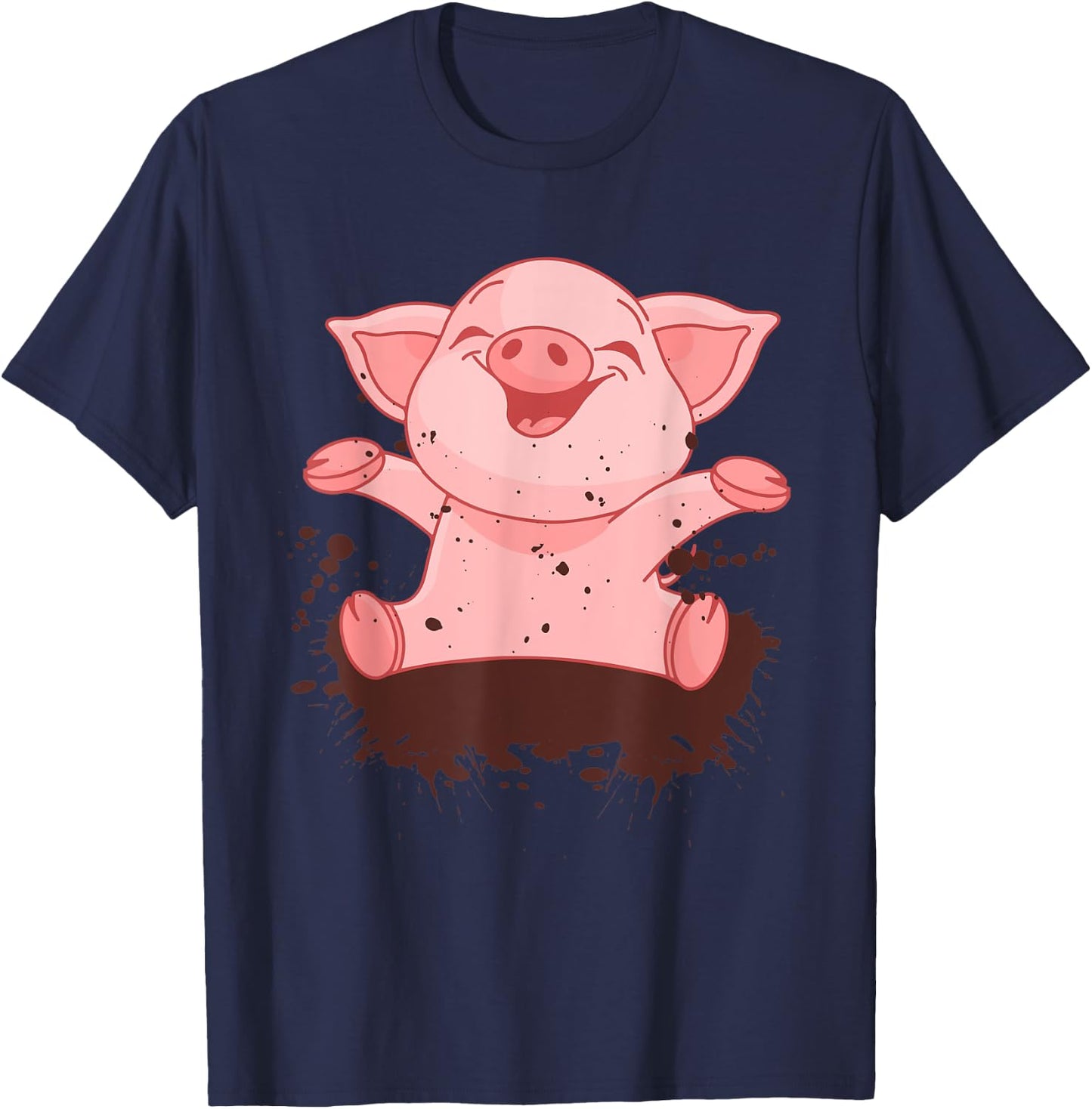 Happy Pig Playing In The Mud Funny Animal Lover Costume T-Shirt - T-Shirt | Navy