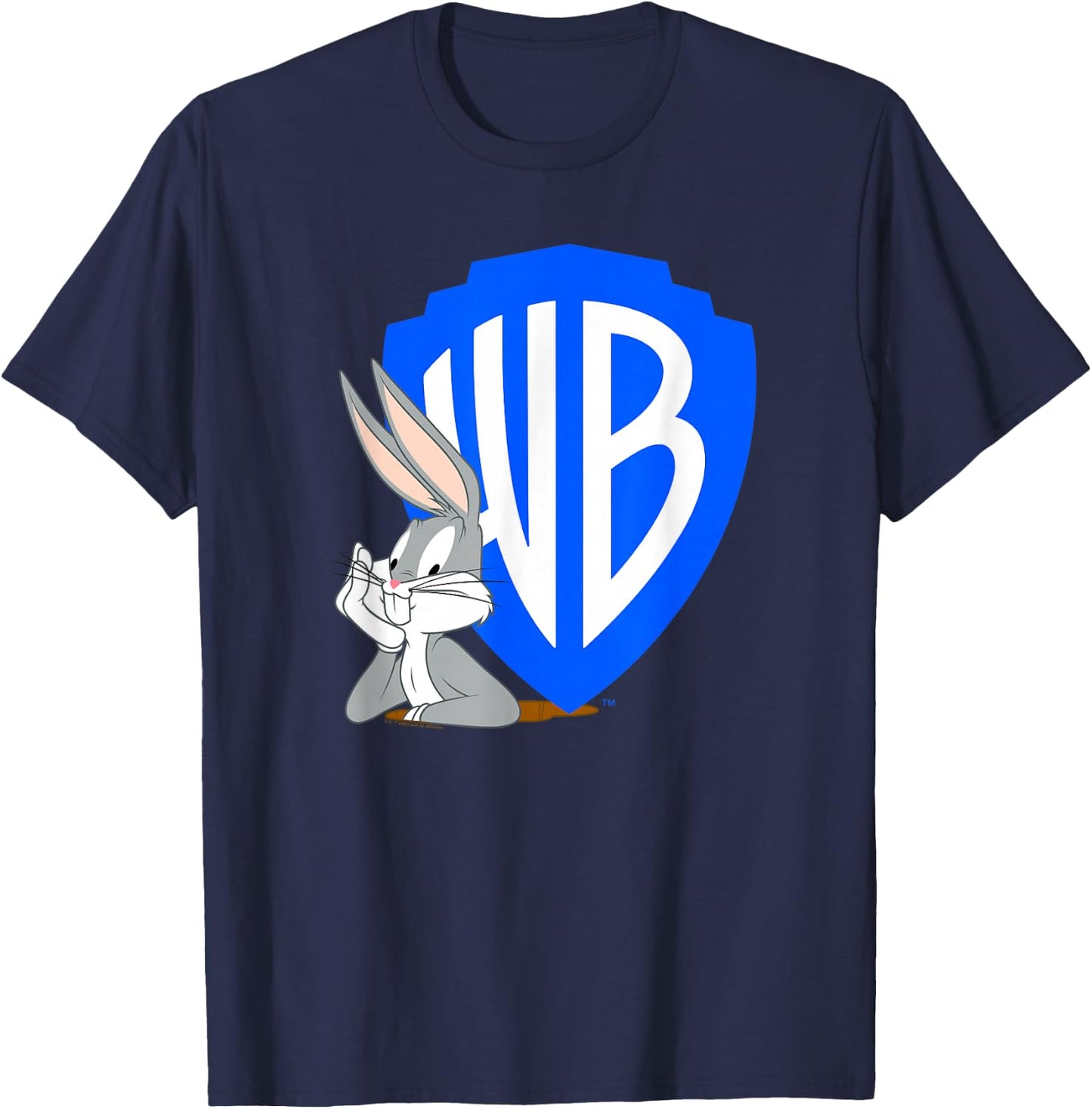 WB100 Bugs Bunny Classic Warner Brothers Cartoon Badge Logo T-Shirt - T-Shirt | Navy