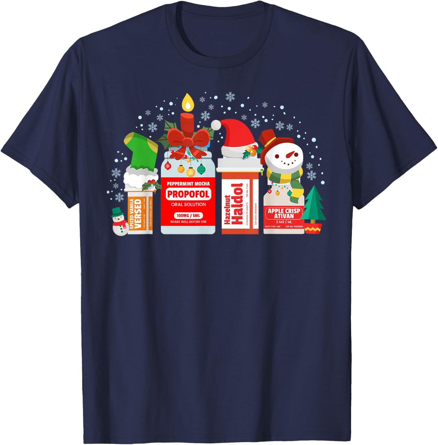 Christmas ICU Nurse Happy Nursemas Xmas Holiday Pajama RN T-Shirt - T-Shirt | Navy