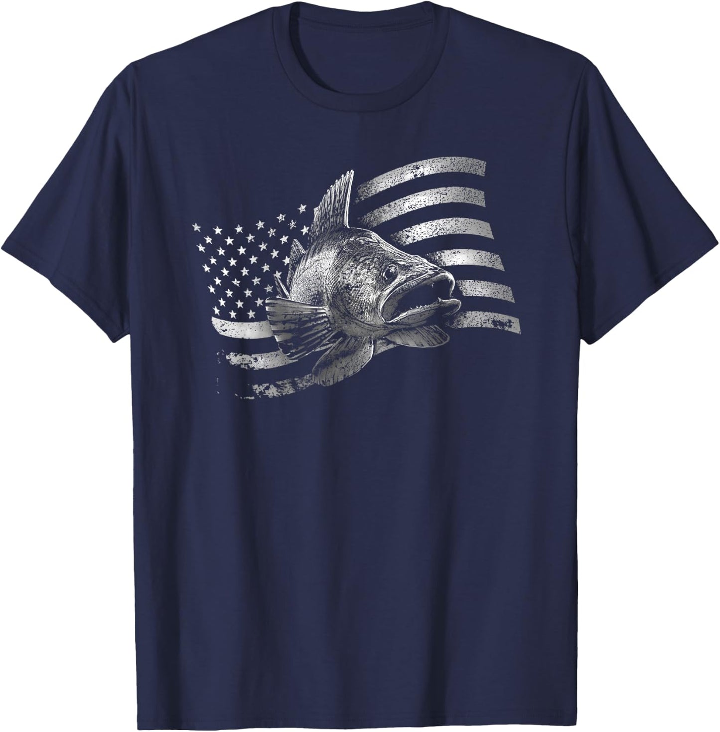 USA Flag Walleye Fishing Design Girls Kids Men T-Shirt - T-Shirt | Navy