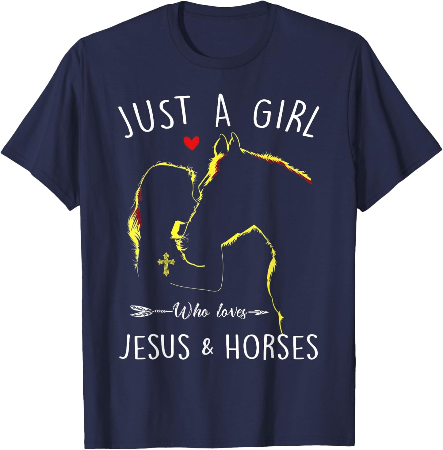 Just A Girl Who Loves Jesus and Horses Equestrian Christian T-Shirt - T-Shirt | Navy
