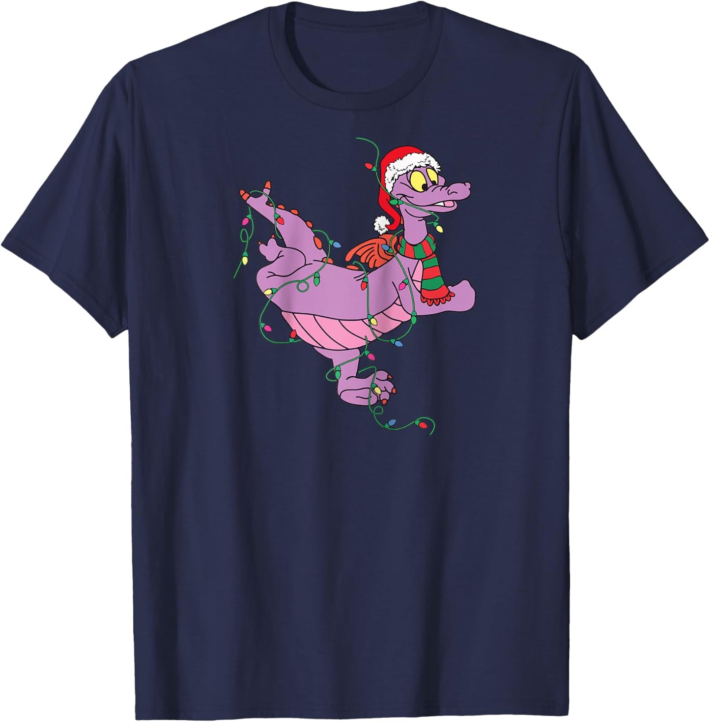 Cute Dragon Figment Lights Christmas Santa Animal Women Men Raglan Baseball T-Shirt - T-Shirt | Navy