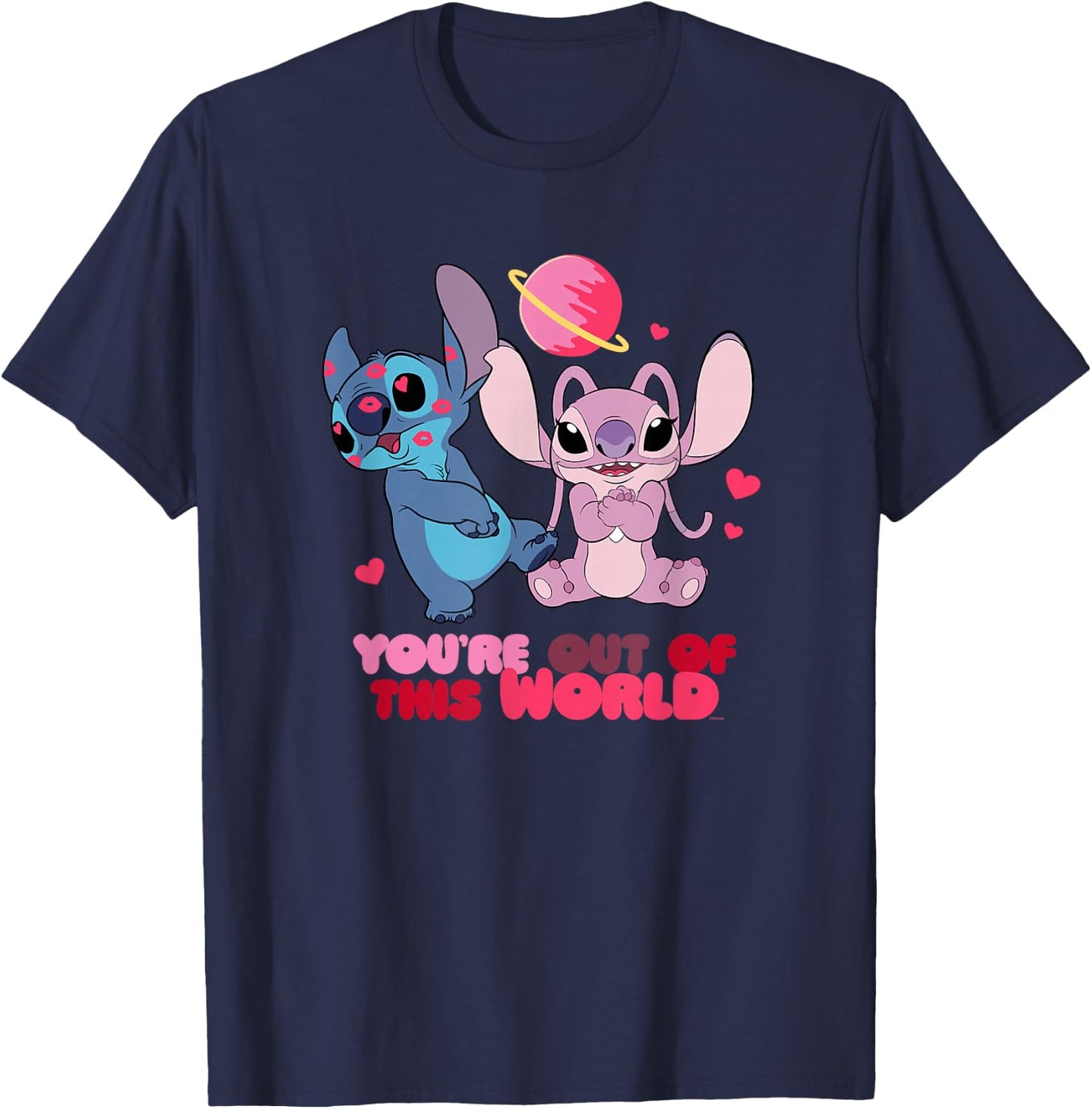 Disney Stitch & Angel You're Out of This World Valentine's , black T-Shirt - T-Shirt | Navy