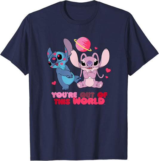 Disney Stitch & Angel You're Out of This World Valentine's , black T-Shirt - T-Shirt | Navy