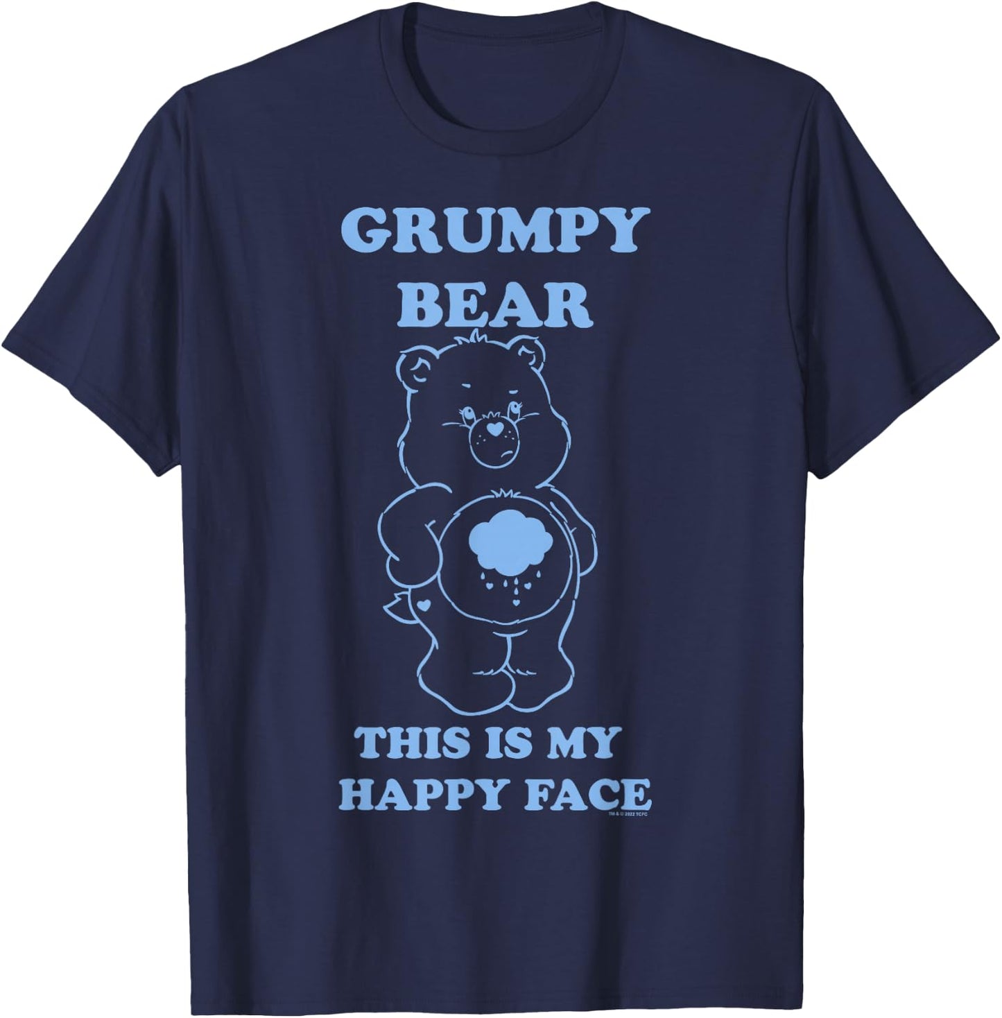 Care Bears Grumpy Bear This Is My Happy Face Costume , Black, S T-Shirt - T-Shirt | Navy