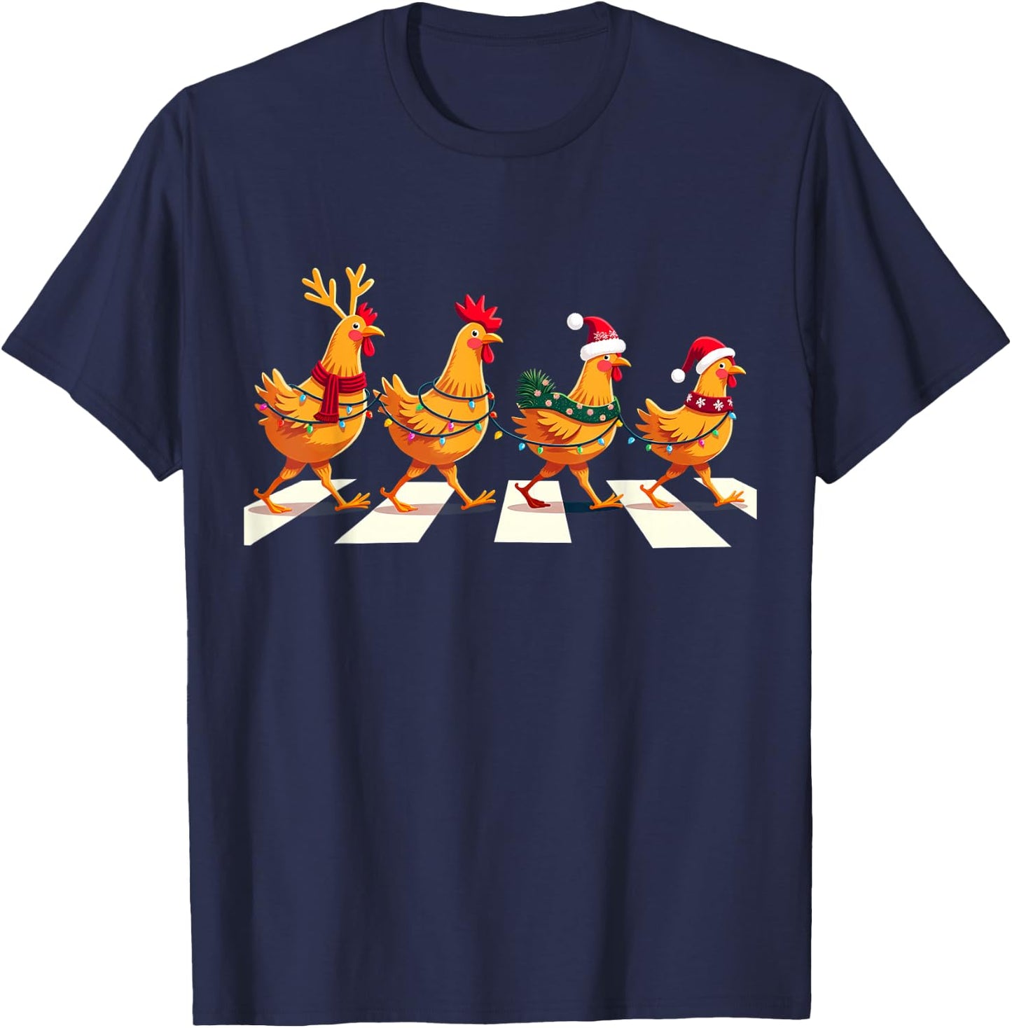 Rhode Island Red Chicken Crossing Road Xmas T-Shirt - T-Shirt | Navy