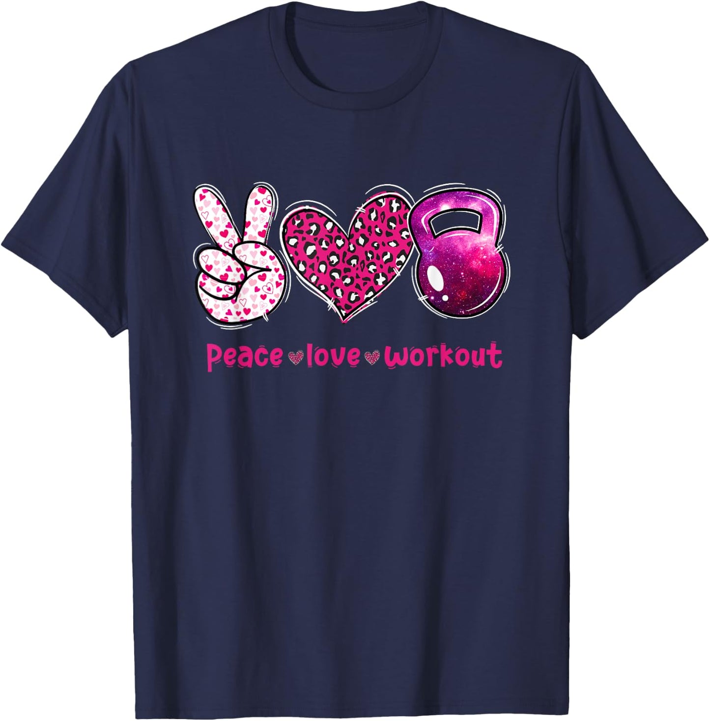 Funny Peace Love Workout Gym Lifting Gymer Valentines Day T-Shirt - T-Shirt | Navy