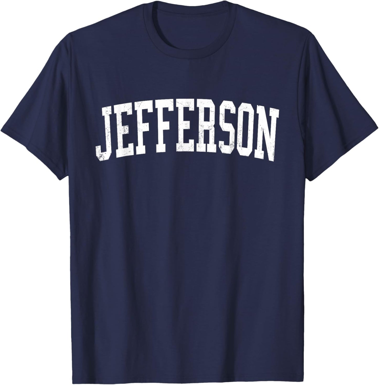 Vintage Jefferson LA Distressed White Varsity Style T-Shirt - T-Shirt | Navy
