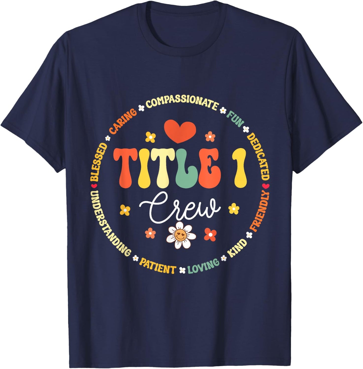 Groovy Title 1 Crew cute title 1 Reading teacher T-Shirt - T-Shirt | Navy