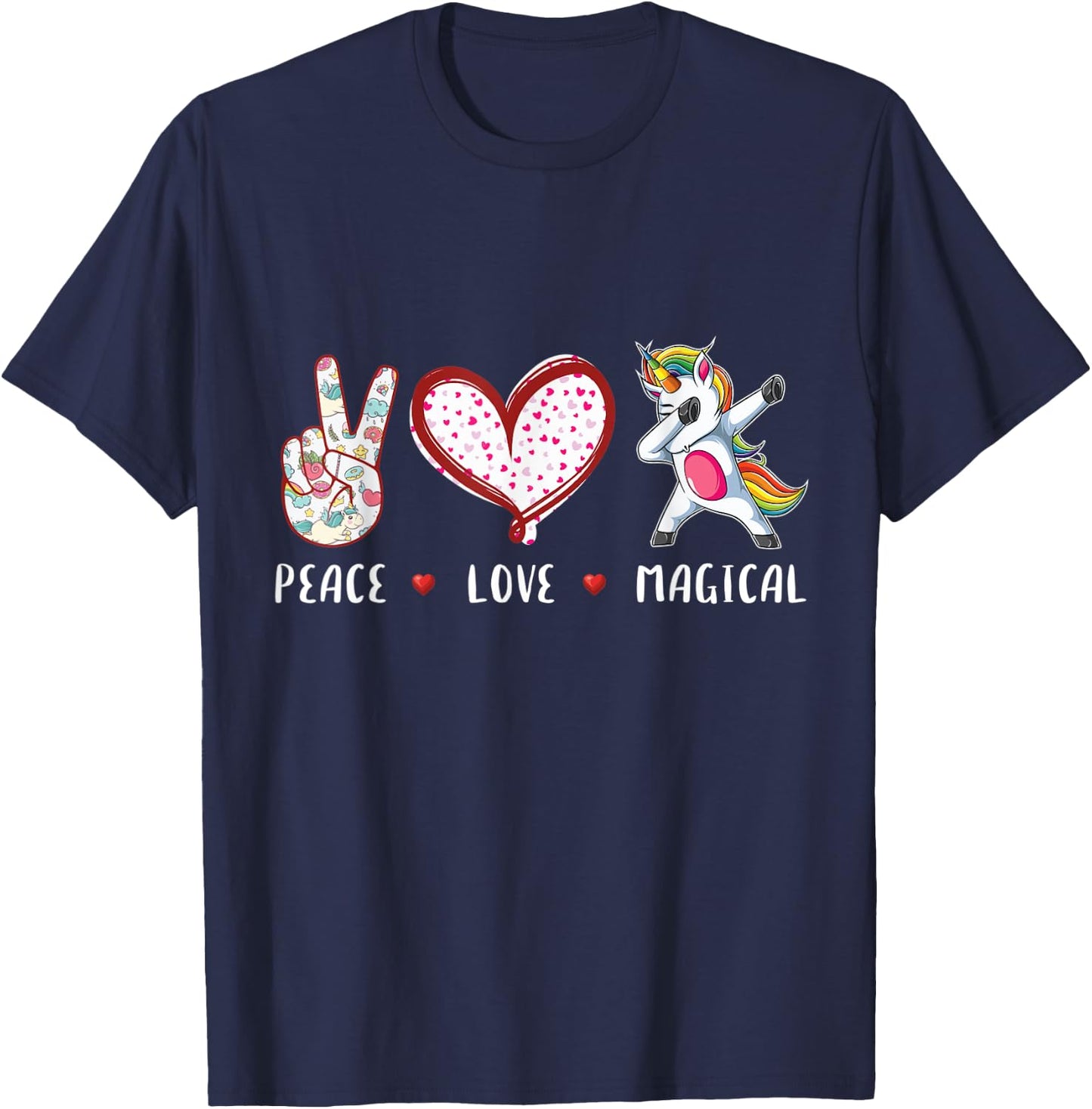 peace love magical dabbing Unicorn gifts for kids girls boys T-Shirt - T-Shirt | Navy