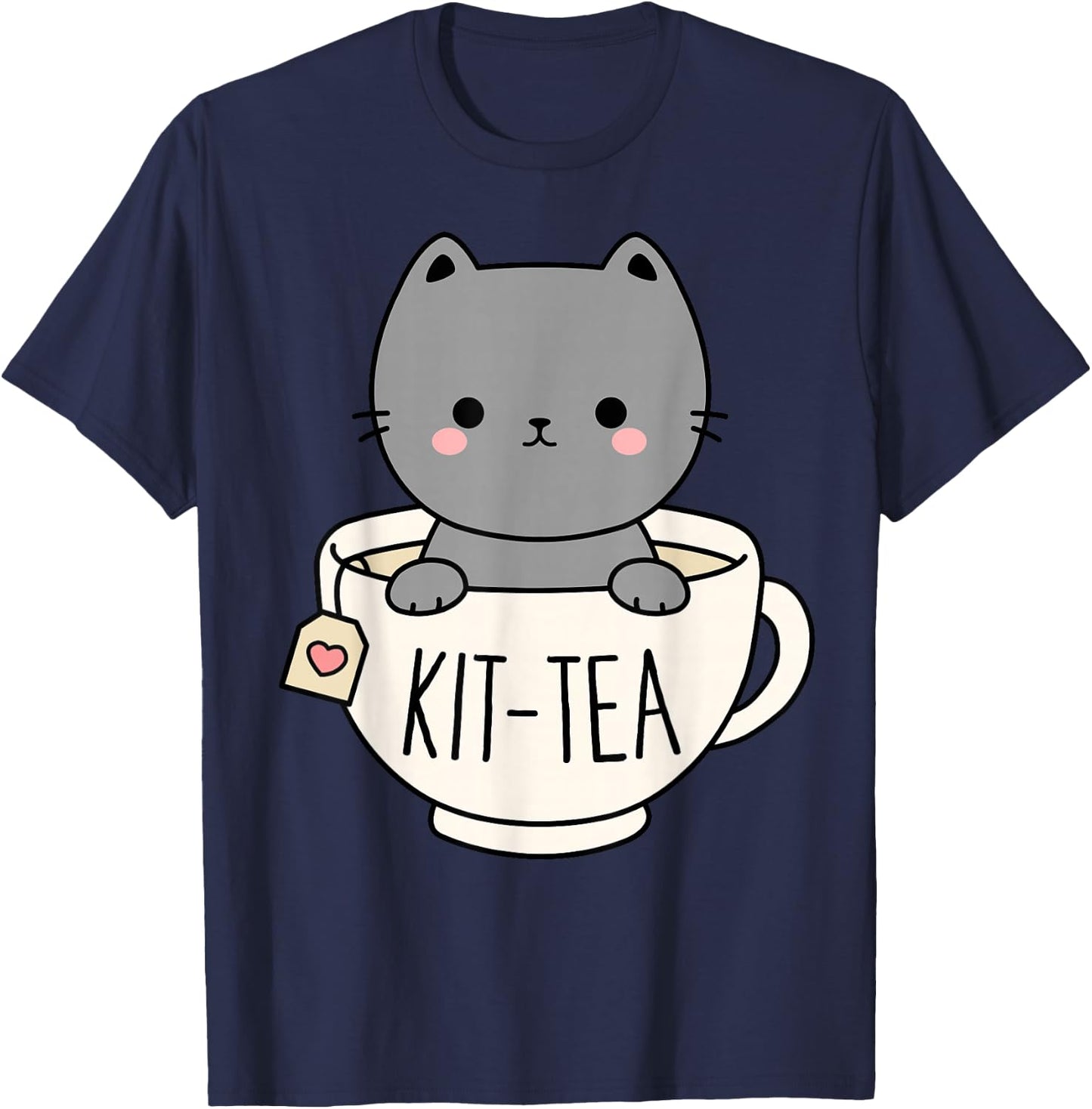 Kit-Tea Cute Kitten In Tea Cup Cat Lover Funny Cat Pun T-Shirt - T-Shirt | Navy