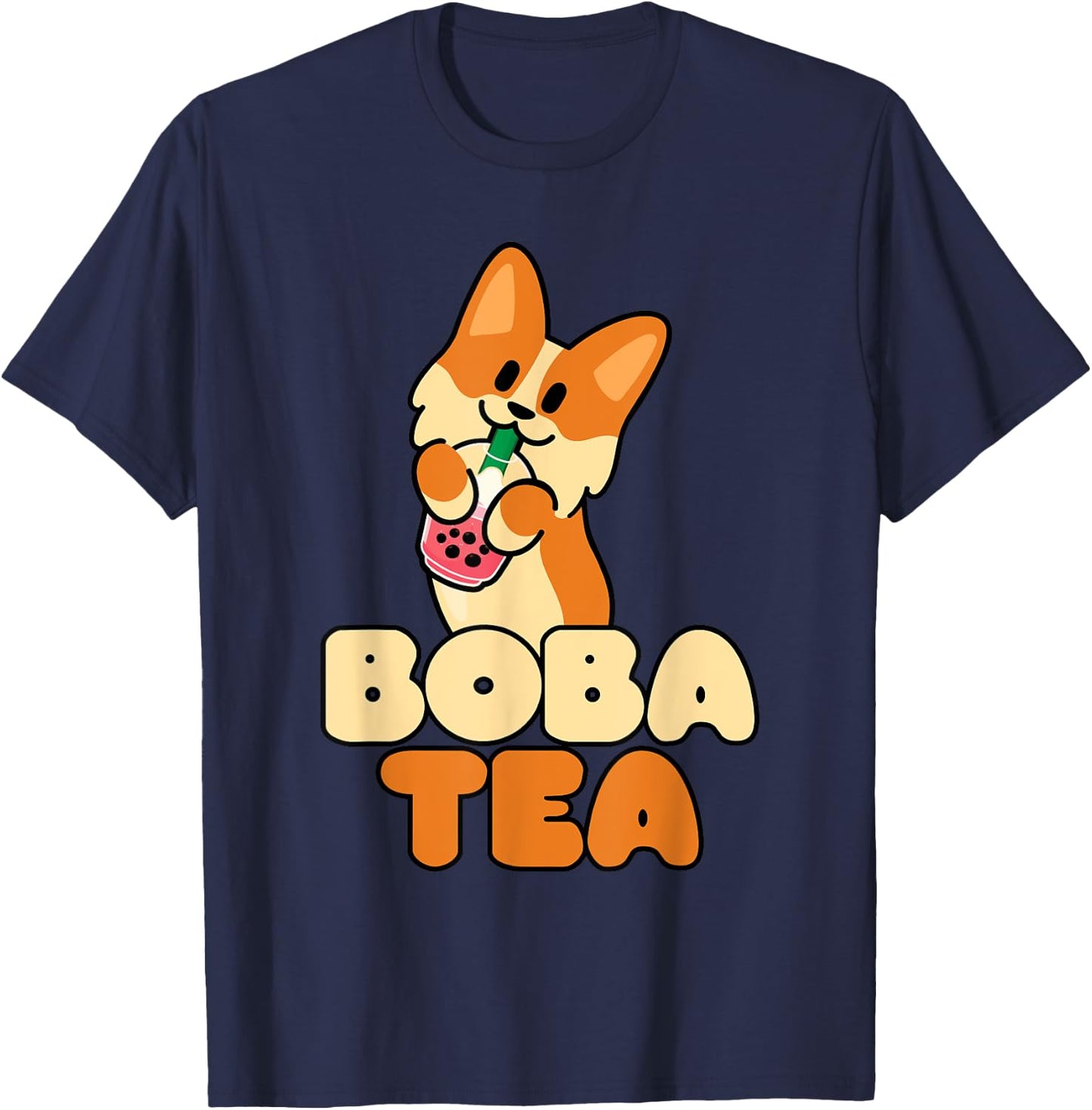 Kawaii Dog Corgi Anime Cat Boba Drink Bubble Tea Tapioca Men Women Girls Kids T-Shirt - T-Shirt | Navy