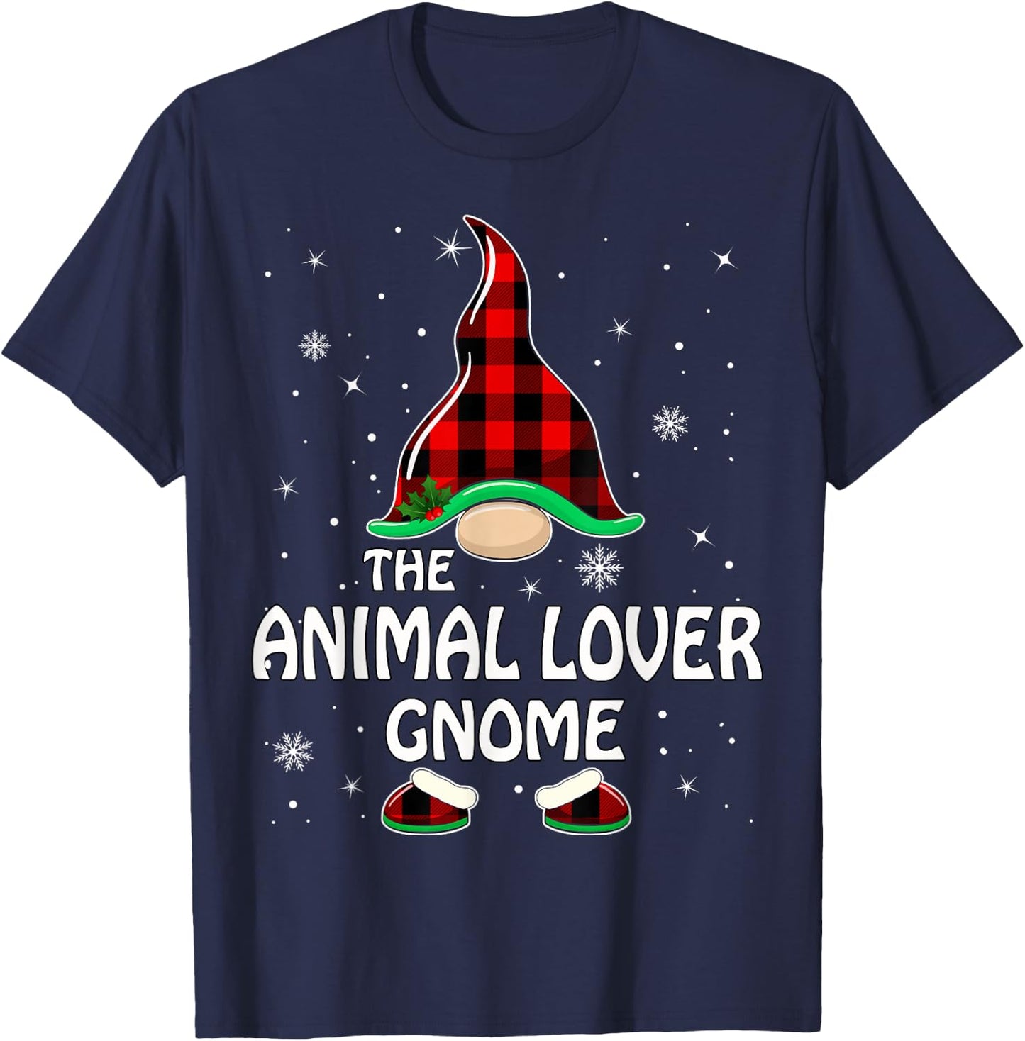 Animal Lover Gnome Buffalo Plaid Matching Family Christmas T-Shirt - T-Shirt | Navy