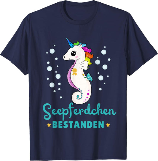 Children's Seahorse Passed Early Swimmer Badge, black T-Shirt - T-Shirt | Navy