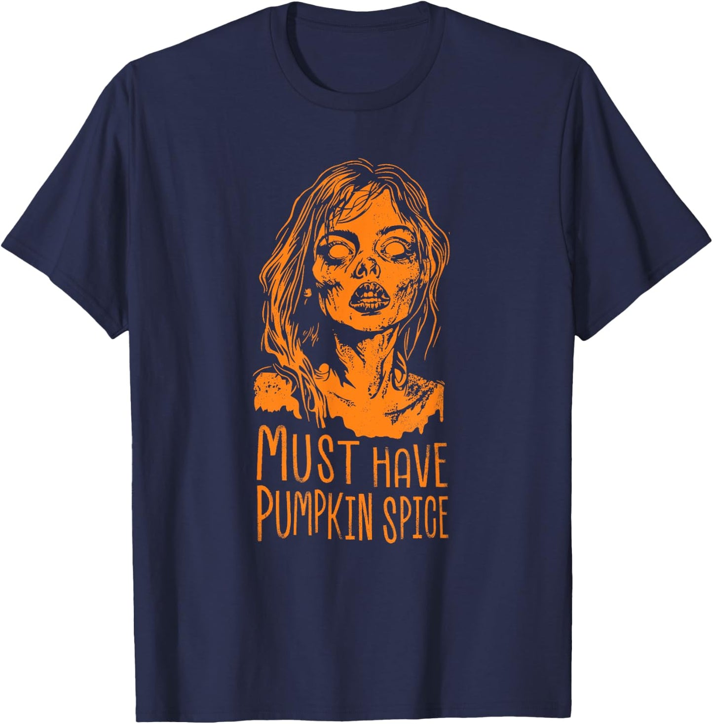 Funny Pumpkin Spice Zombie Coffee Halloween Drink Latte Fall T-Shirt - T-Shirt | Navy