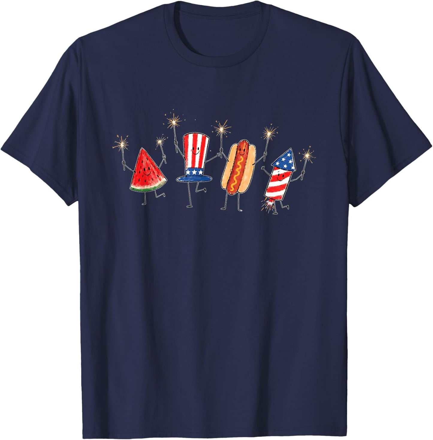 Funny Watermelon Hotdog Firework T-Shirt - T-Shirt | Navy