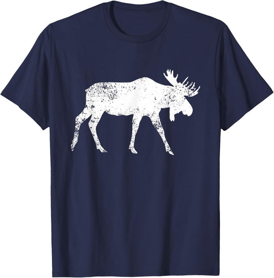 Distressed Moose Print - Vintage Moose T-Shirt - T-Shirt | Navy