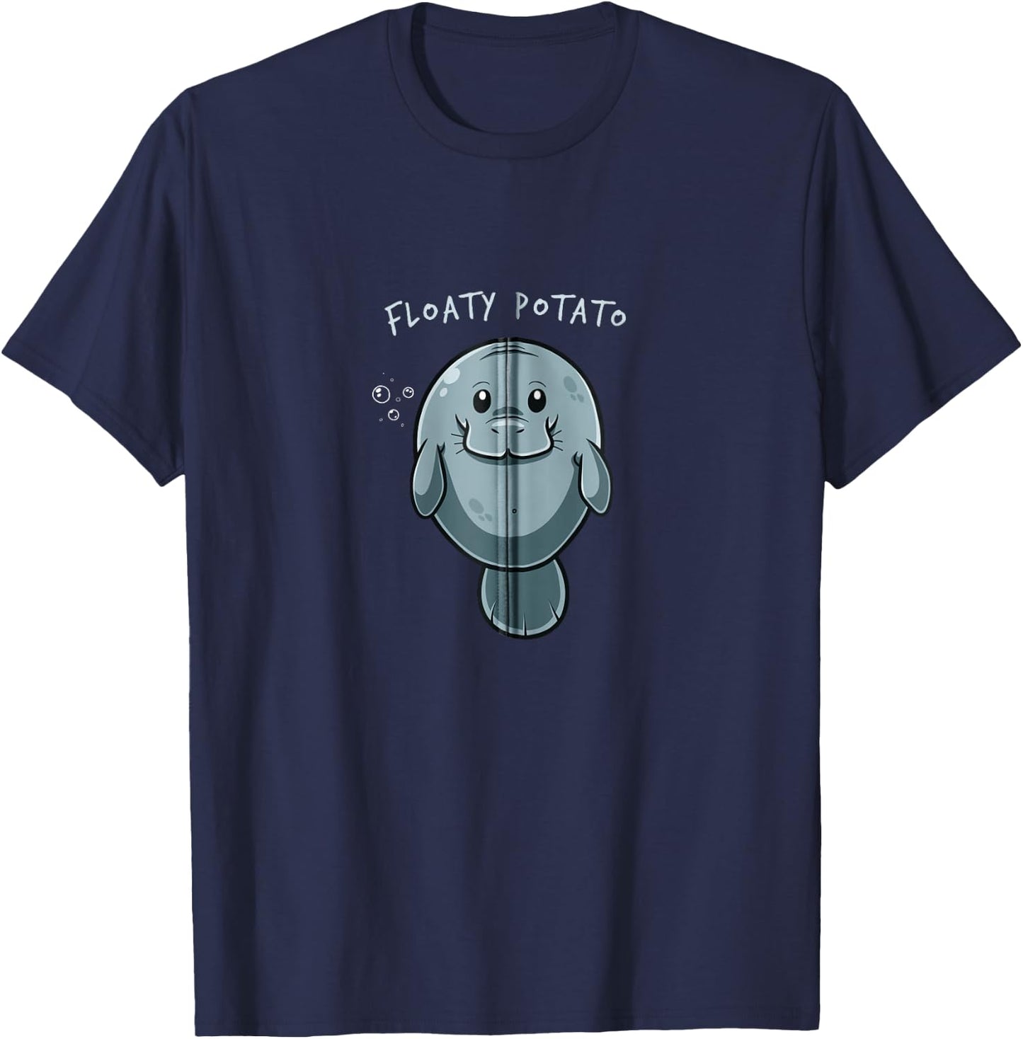 Floaty Potato Funny Kawaii Manatee Sea Animal Fish Cute Zip T-Shirt - T-Shirt | Navy