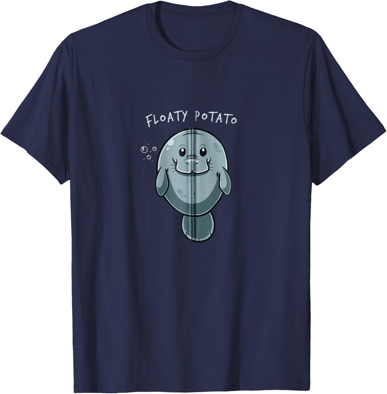 Floaty Potato Funny Kawaii Manatee Sea Animal Fish Cute Zip T-Shirt - T-Shirt | Navy
