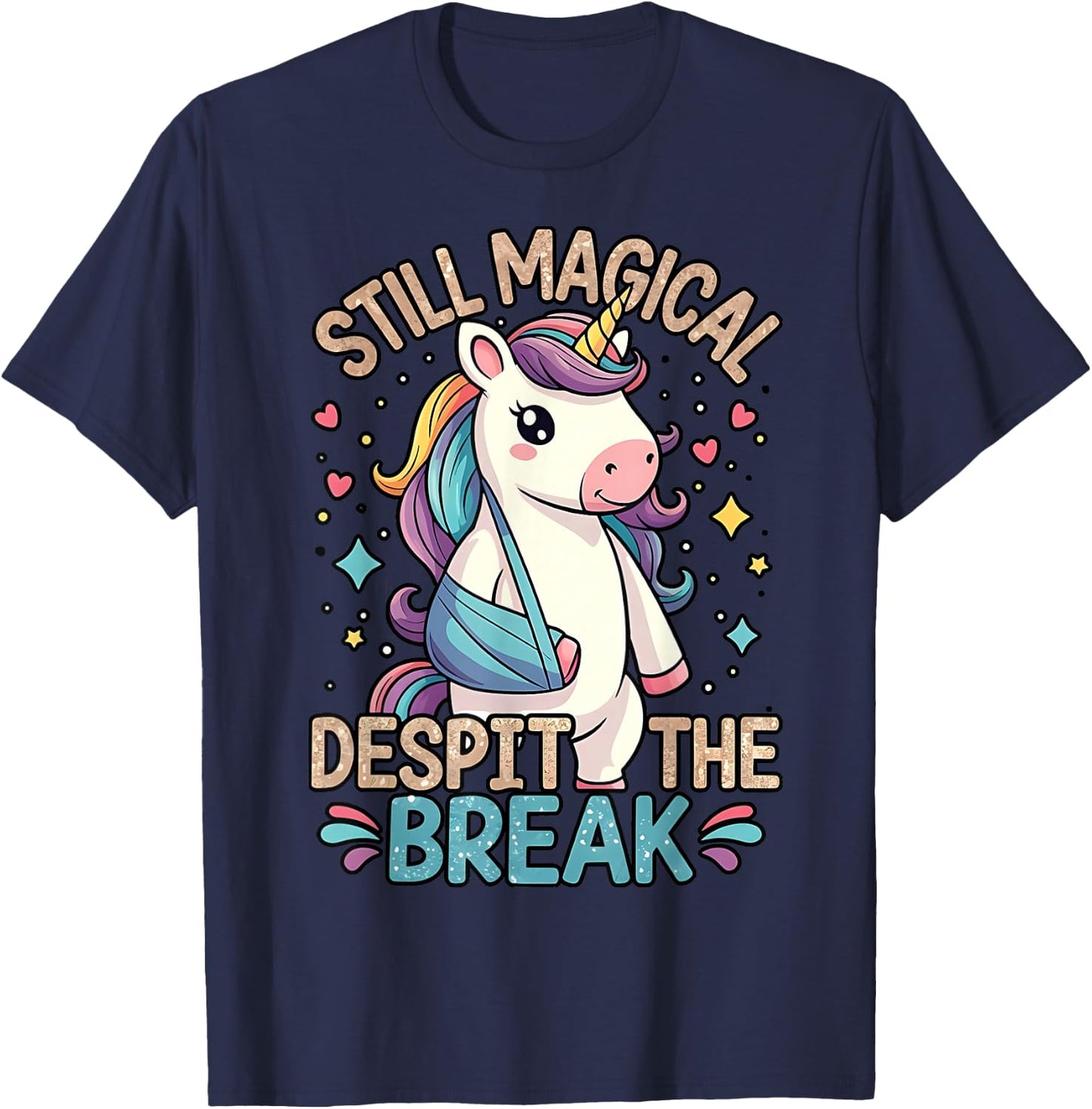 Broken Hand Recovery Broken Arm, Broken Wrist Cute Unicorn T-Shirt - T-Shirt | Navy