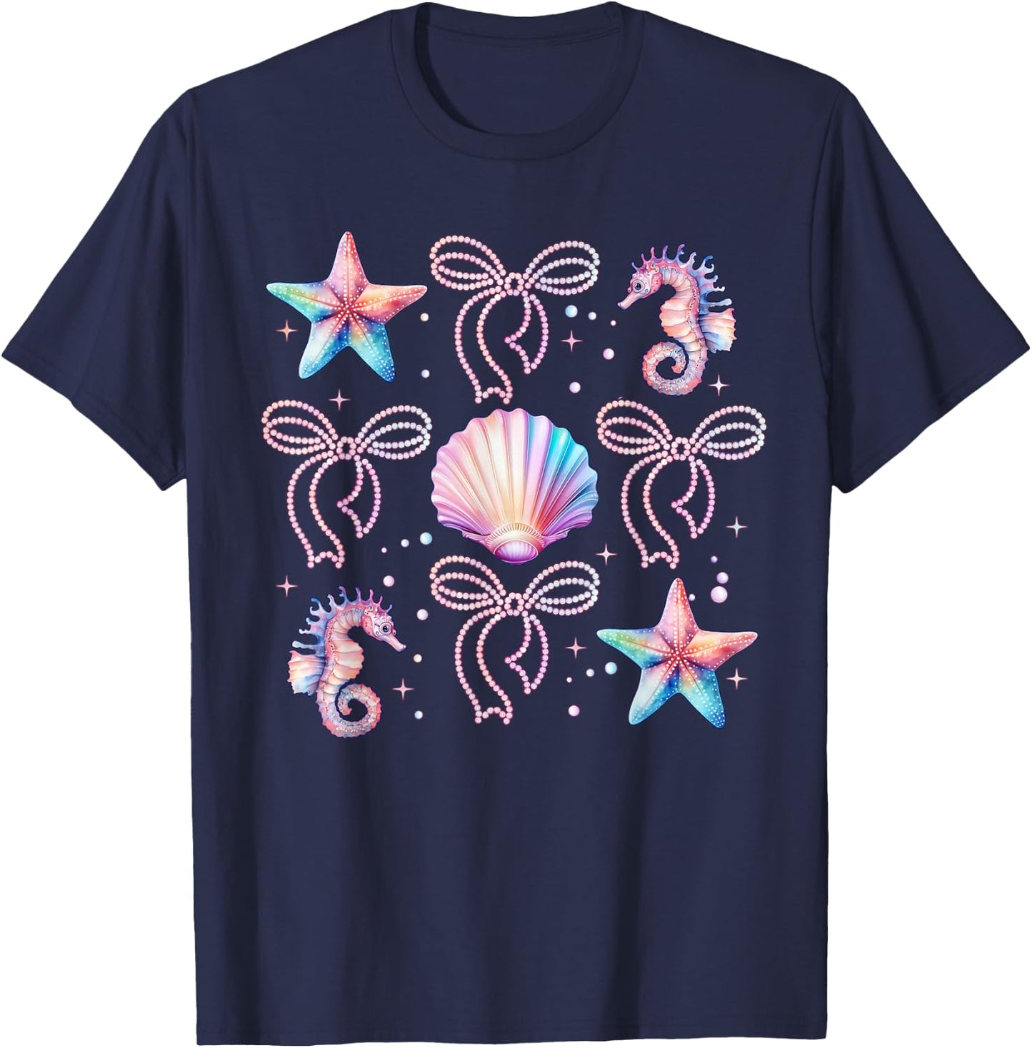 Retro Summer Vibes Beach Coquette Bow Summer Girls T-Shirt - T-Shirt | Navy