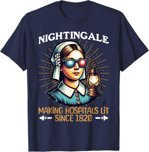 Florence Nightingale -Hospitals Lit Since 1820- Funny Nurse T-Shirt - T-Shirt | Navy