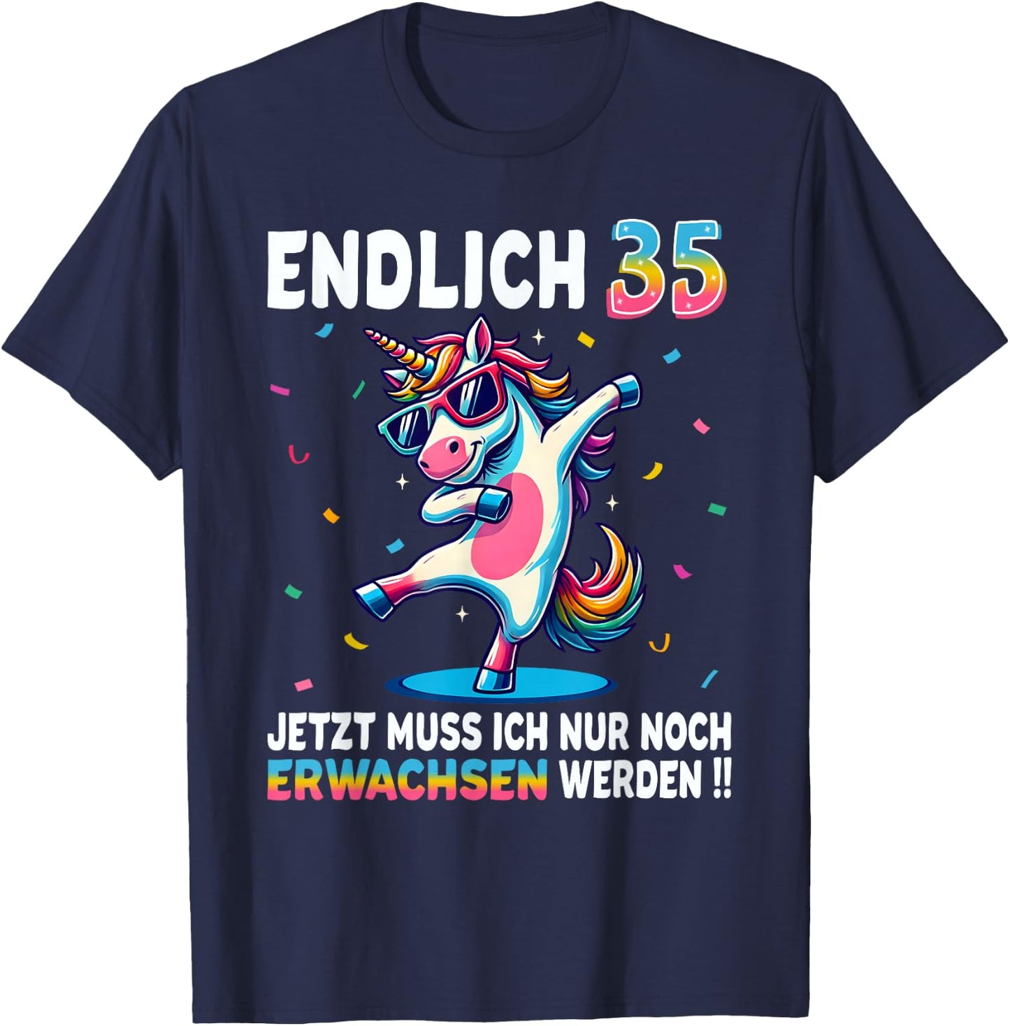 35th Birthday Gifts Woman Man Party Outfit Unicorn , black T-Shirt - T-Shirt | Navy