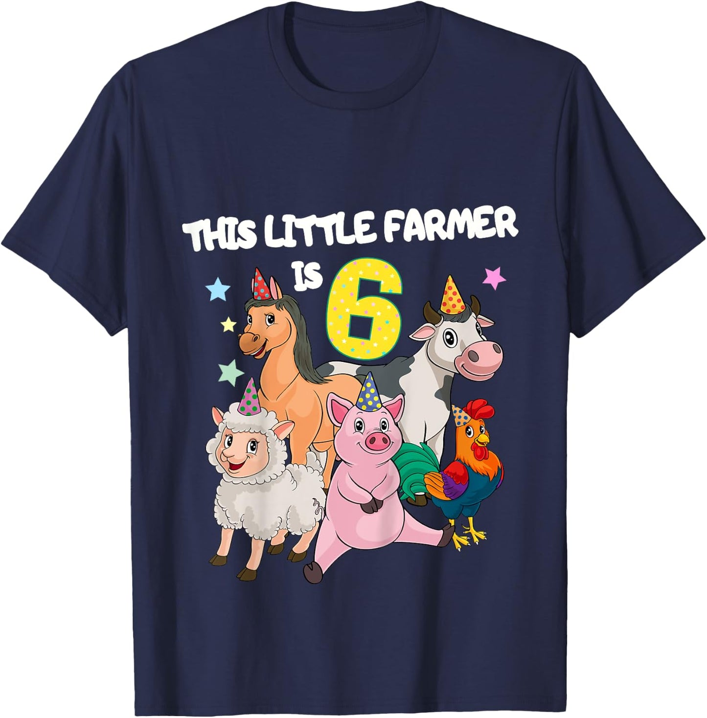 Kids Farm 6 Year Old Birthday Outfit Boy Tractor 6th Birthday T-Shirt - T-Shirt | Navy