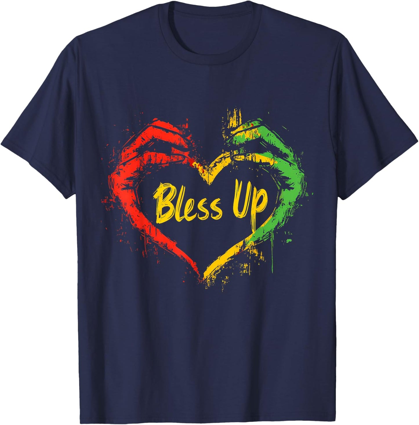 Rasta Reggae Music Jah Bless Up Hand Heart Rastafari T-Shirt - T-Shirt | Navy