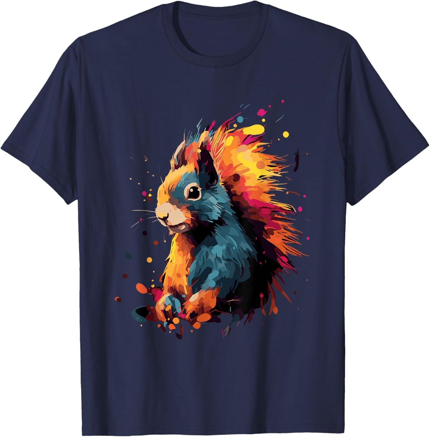 Squirrel Baumhörnchen Grauhörnchen Kleidung Eichhörnchen Colorful Damen Schwarz Cartoon Eichhörnchen Motiv Small EU S T-Shirt - T-Shirt | Navy