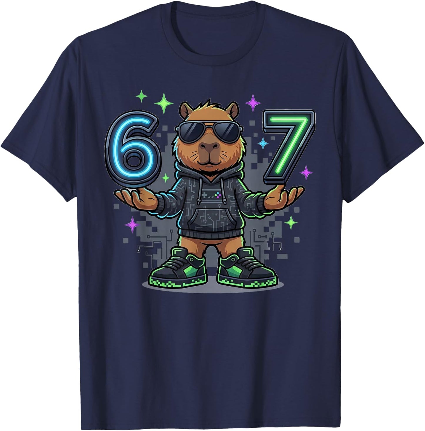 Six Seven 67 Capybara Gaming Zocker T-Shirt - T-Shirt | Navy