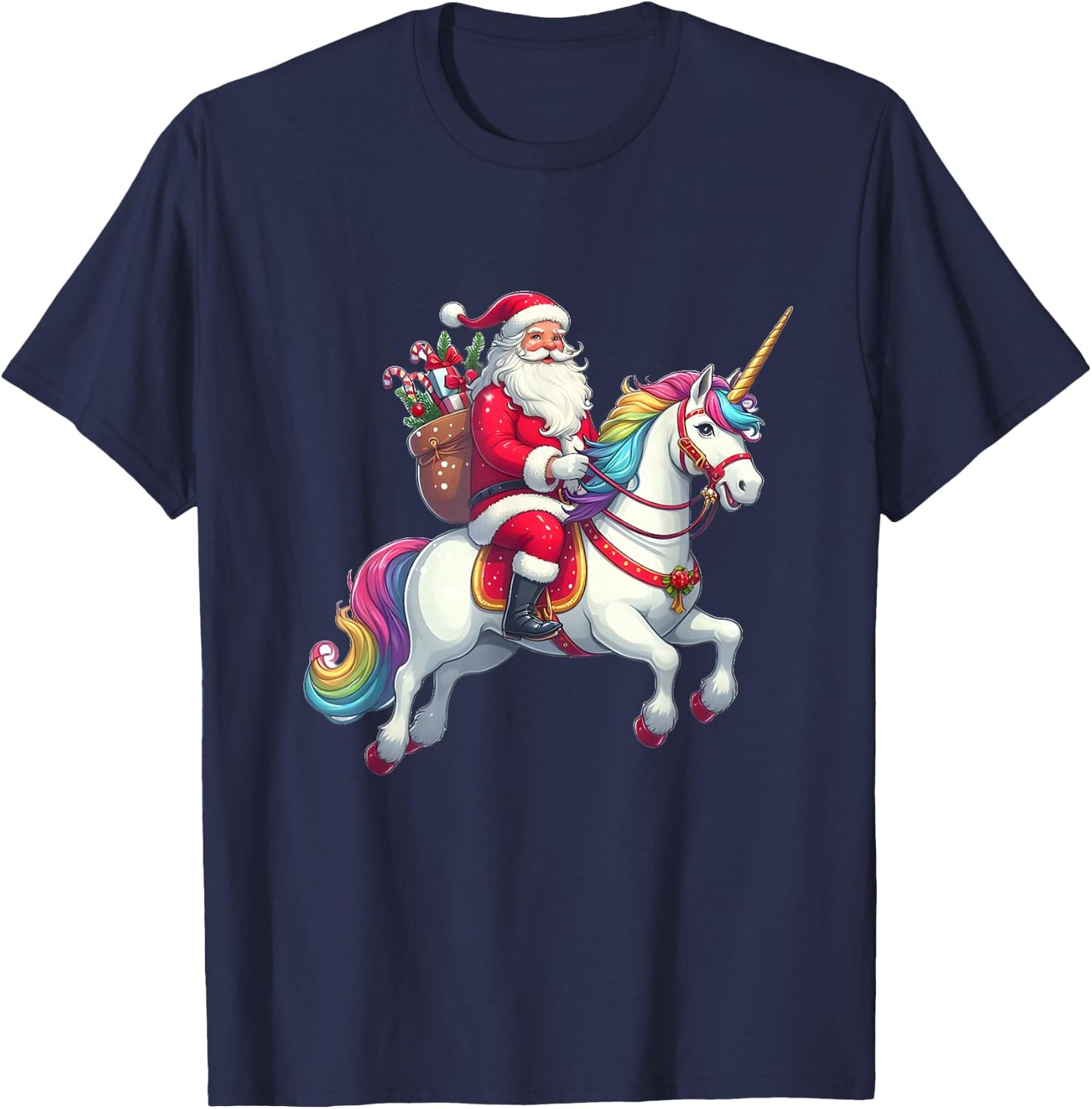 Santa Riding a Unicorn T-Shirt - T-Shirt | Navy