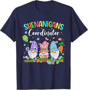 Shenanigans Coordinator Gnome Bunny Rabbit Happy Easter Day T-Shirt - T-Shirt | Navy