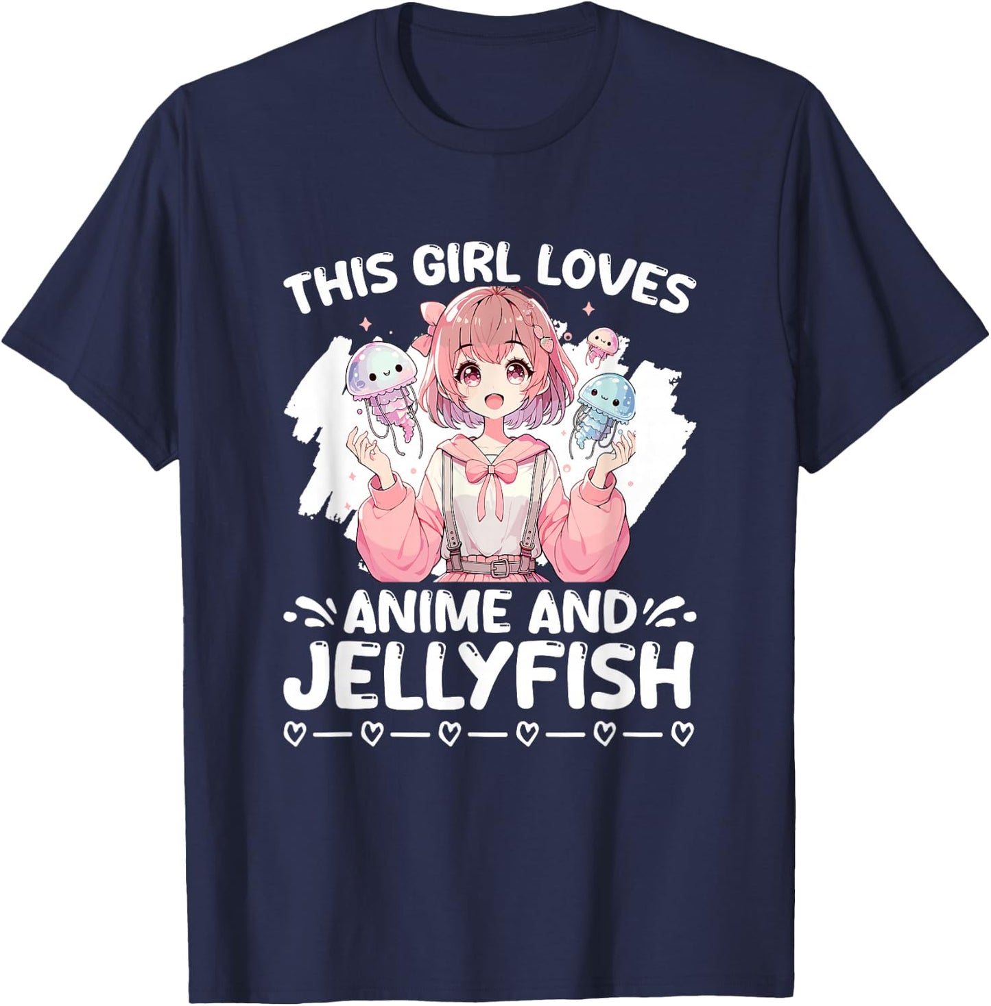 Girl Loves Anime And Jellyfish Japan Scuba Kawaii Jelly Fish T-Shirt - T-Shirt | Navy