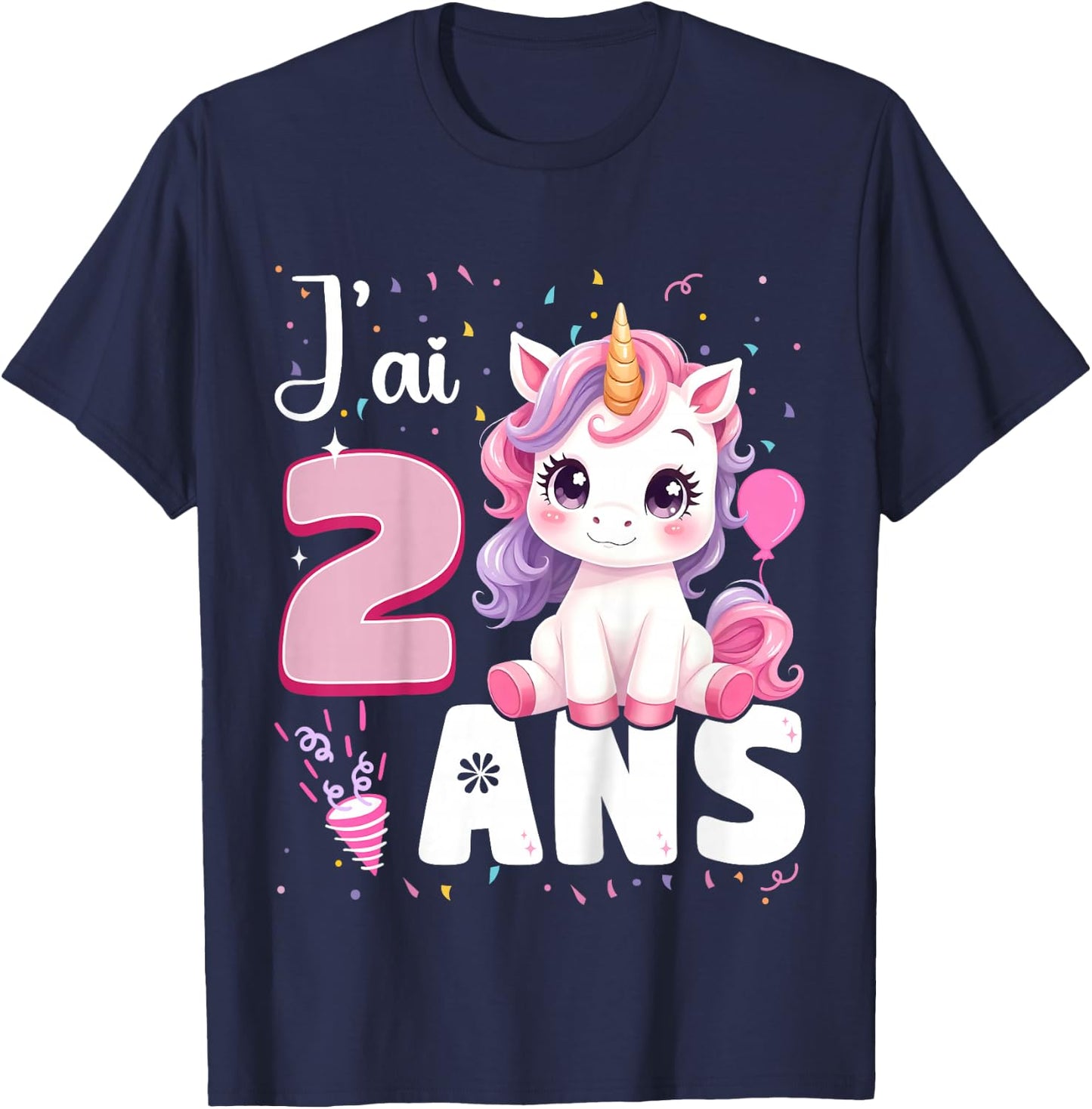 2 Years Unicorn Girl Birthday 2 Years I Ai 2 Years , Black, 2 T-Shirt - T-Shirt | Navy