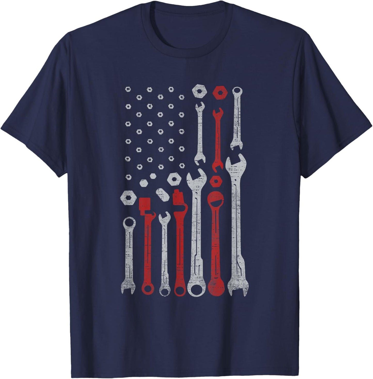 Vintage Mechanic Flag USA American Patriotic Flag Car T-Shirt - T-Shirt | Navy