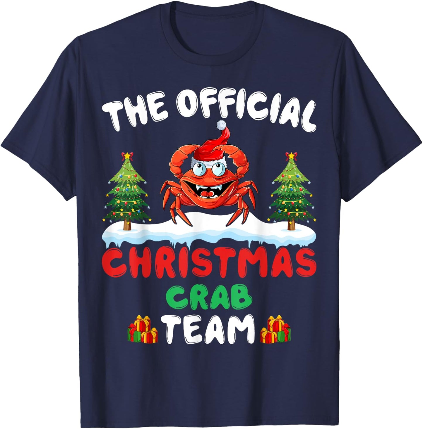 Crab Christmas Tree Santa Hat Xmas Light Christmas Crab Team T-Shirt - T-Shirt | Navy