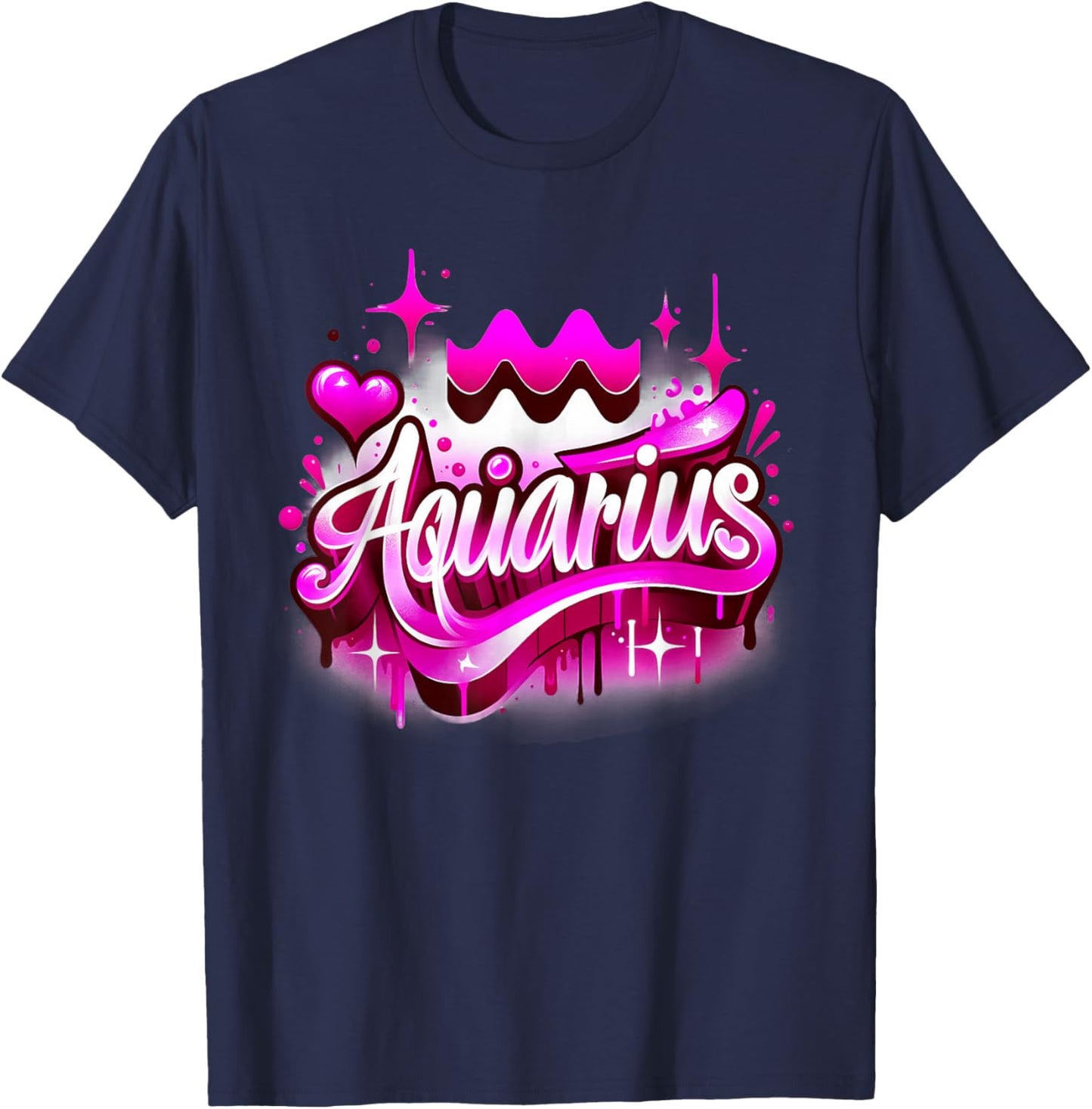 Pink Aquarius Zodiac Star Sign T-Shirt - T-Shirt | Navy