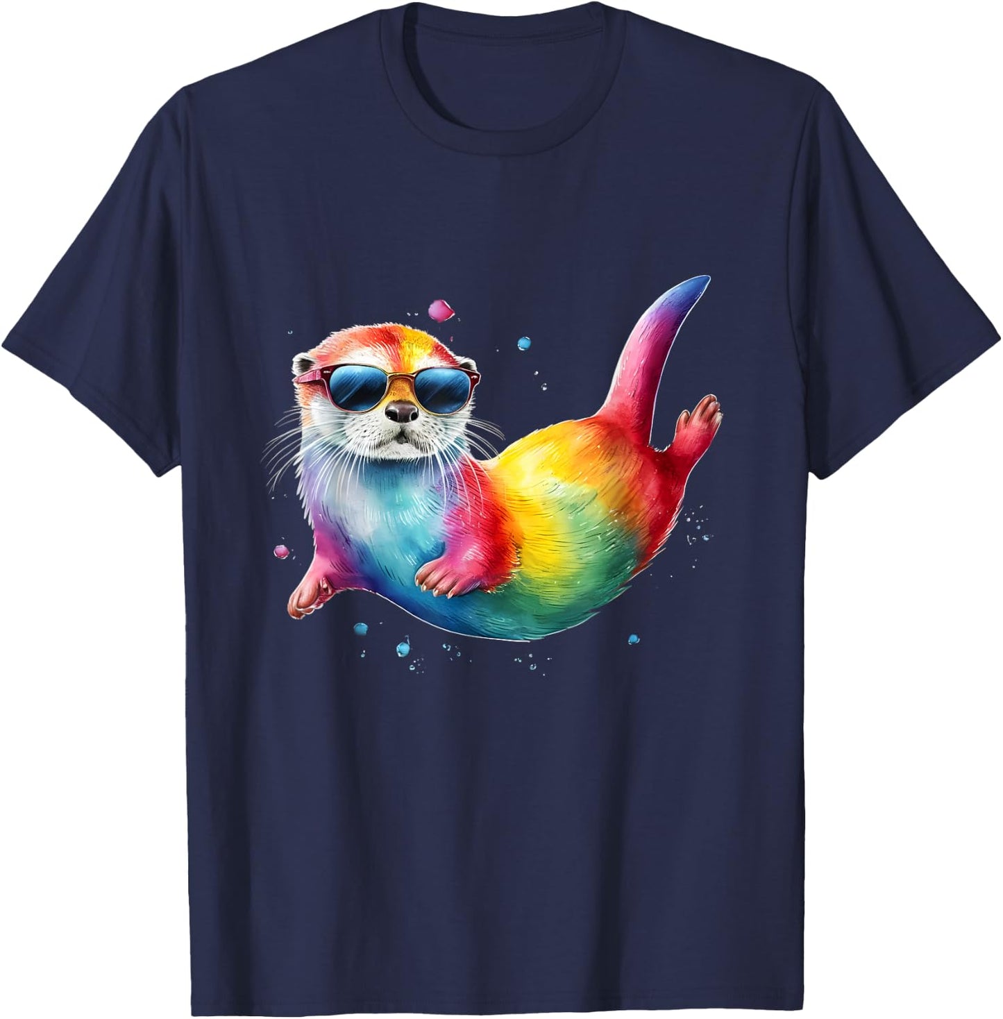 Otter Men Woman Colorful Watercolor Otter T-Shirt - T-Shirt | Navy