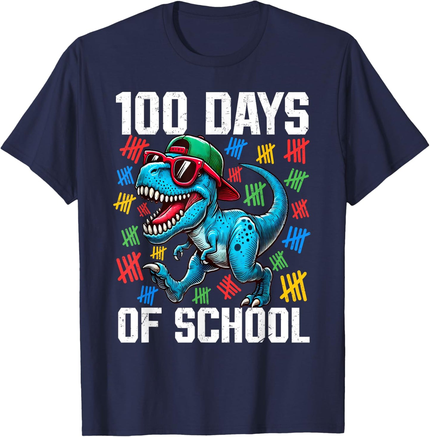 100 Days of School Dinosaur 100th Day Of School Boys Kids T-Shirt - T-Shirt | Navy