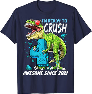 4th Birthday T Rex Dinosaur Party Boys Rawr I'm 4 T-Shirt - T-Shirt | Navy