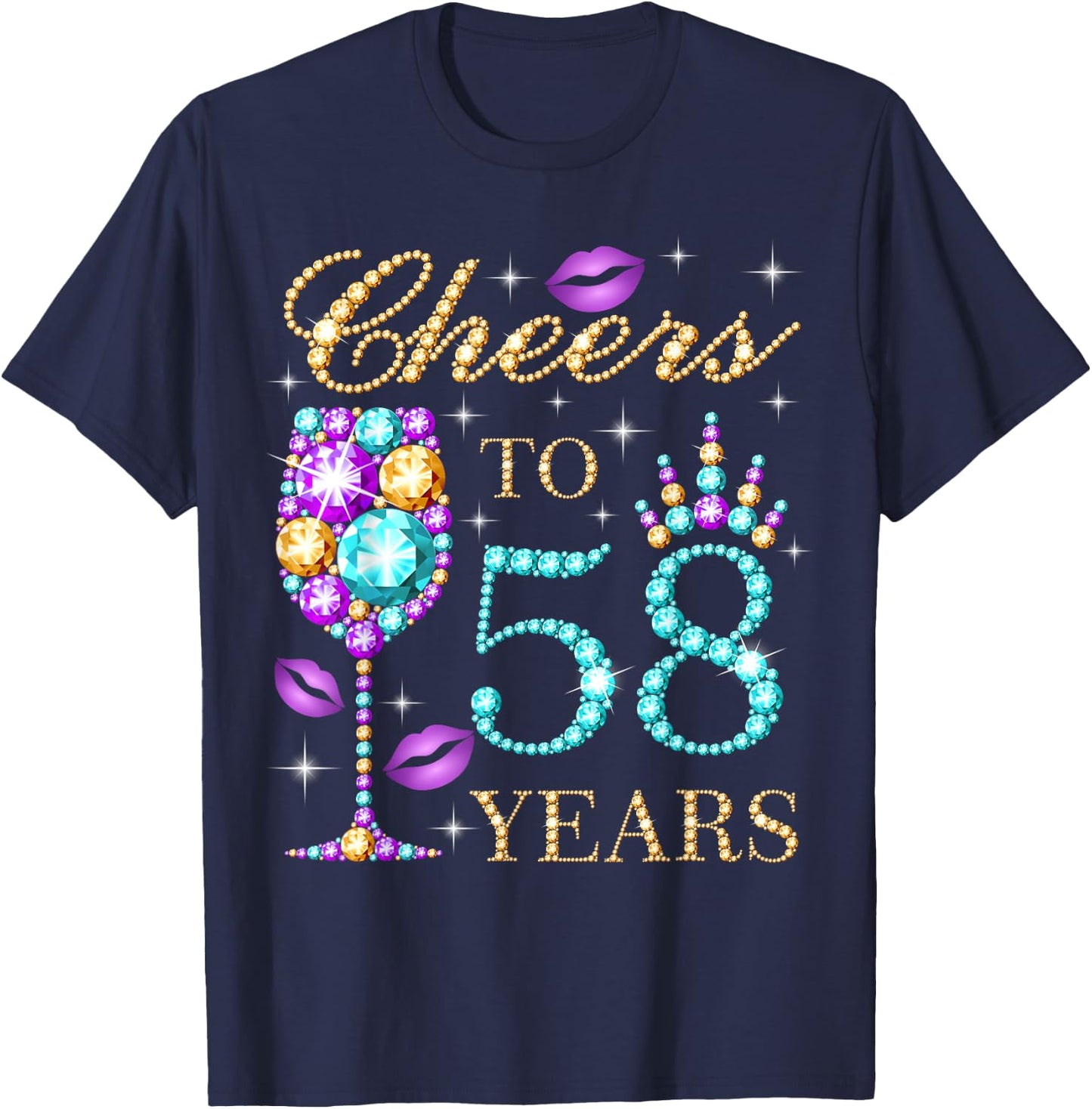Cheers To 58 Years Old Women 58th Birthday Party T-Shirt - T-Shirt | Navy