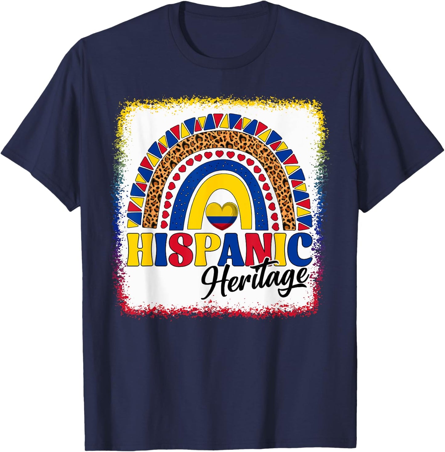 Colombia Hispanic Heritage Month Colombian Flag Boho Rainbow T-Shirt - T-Shirt | Navy