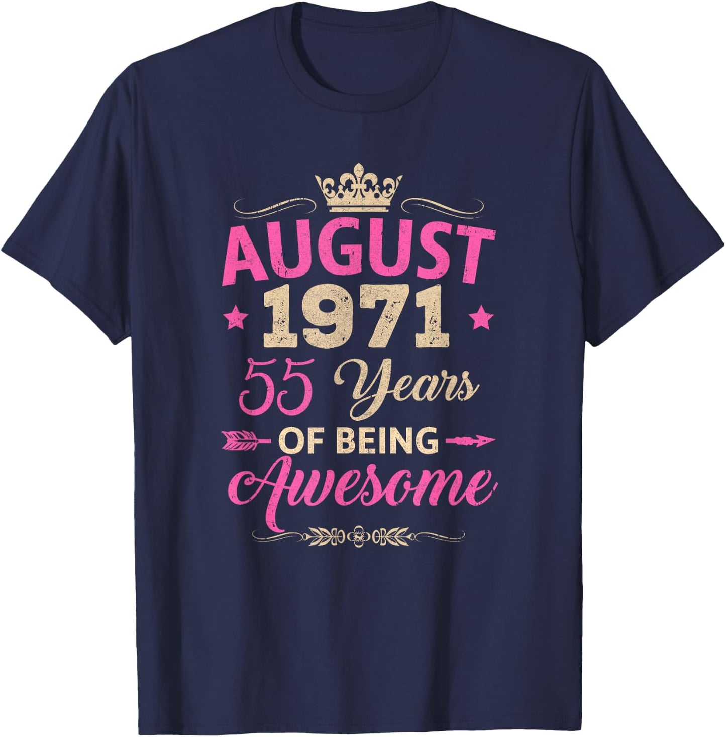 August 1971 55 Years of Being Awesome Retro 55Th Birthday T-Shirt - T-Shirt | Navy